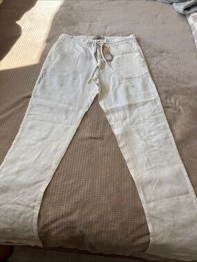 Men's Casual Drawstring Linen Chinos in Off-White